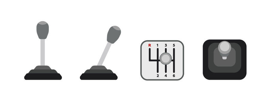 Icon set features manual transmission levers and gear shift diagrams for better driving skills.
