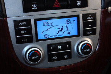 Air conditioner in car. Modern car interior detail. Old Classic car Conditioner and climate control. Control panel system in car. 