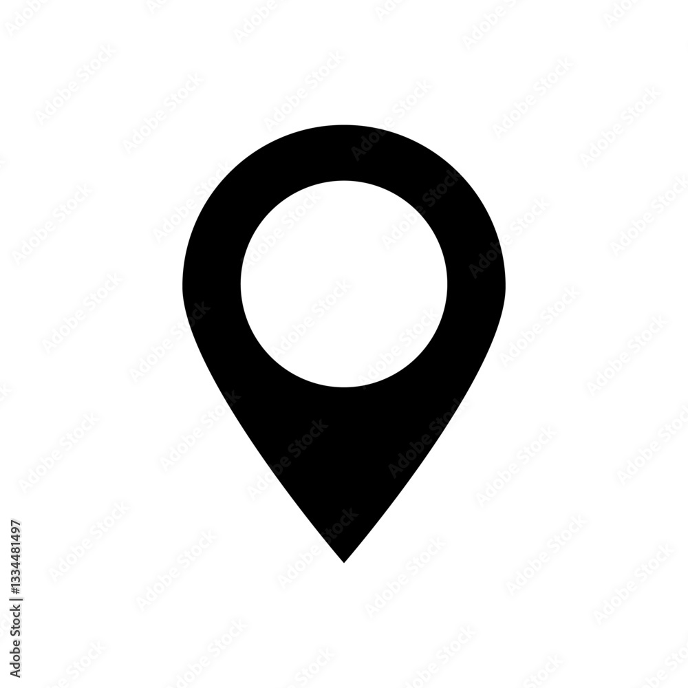 Poster black map pin icon representing location and navigation used in digital applications and services.