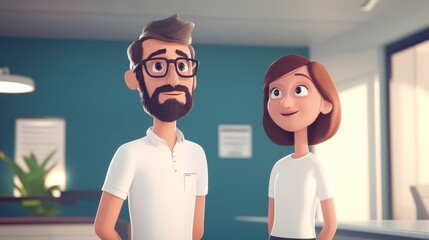 Engaging Animated Characters in a Modern Office Setting for Explainer Videos with Clear Messaging and Simple Visuals in a 2D Style