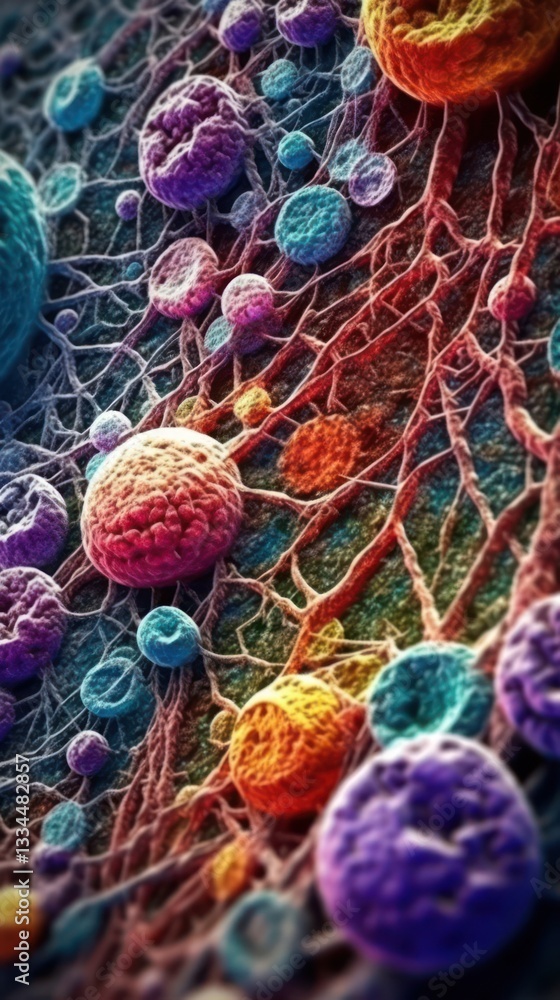 Aufkleber highly detailed electron microscope view of adipose cells with vivid colors and intricate structures