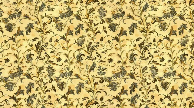 Seamless looping video pattern of vintage floral ornament on a beige background.