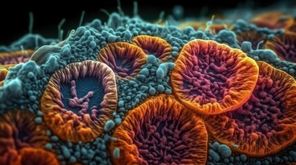 Highly Detailed Electron Microscope View of Epithelial Cells with Vivid Colors and Clean Lines