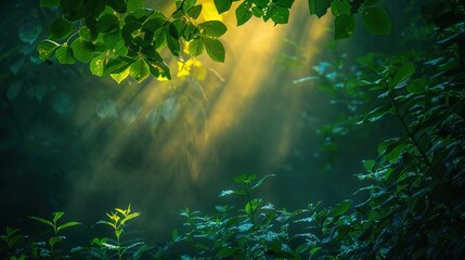 Enchanted Forest Sunrise with Tyndall Effect - Natural Light Visualization for Wellness Content
