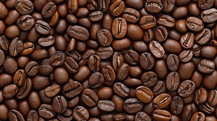 Fototapeta premium Collection of raw coffee beans piled together on a rustic surface highlighting their natural beauty