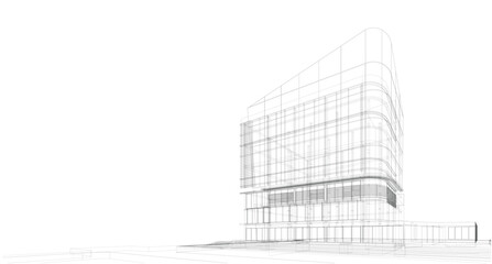 Perspective 3D render of building wireframe - Vector illustration 