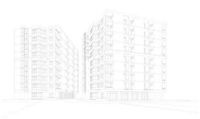 3d wireframe of building. sketch design.Vector