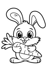 Obraz premium Hand-drawn bunny outline illustration Cute rabbit cartoon coloring page vector For kid's coloring book Easter bunny coloring page