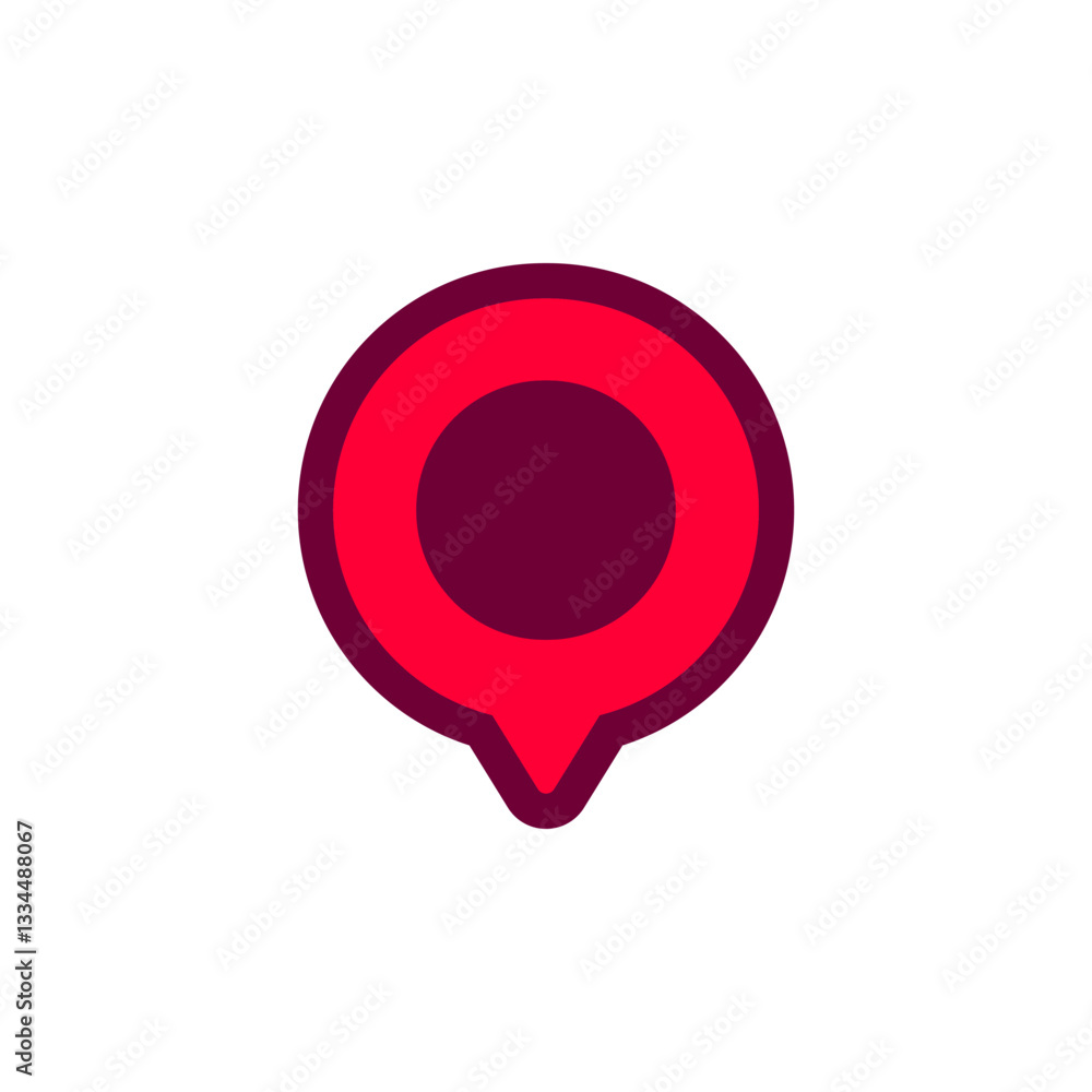 Poster red and pink map location pin icon with circular center for use in navigation and map applications.