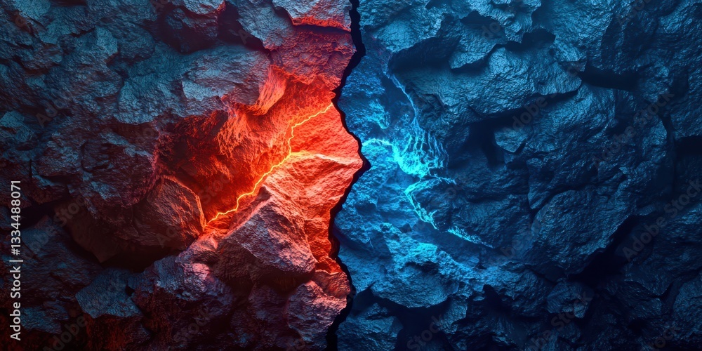 Poster The image is a close up of two rocks with a red and blue color contrast