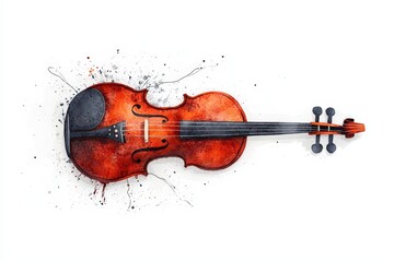 An artistic depiction of a violin with vibrant colors and splashes, capturing the essence of music and creativity.