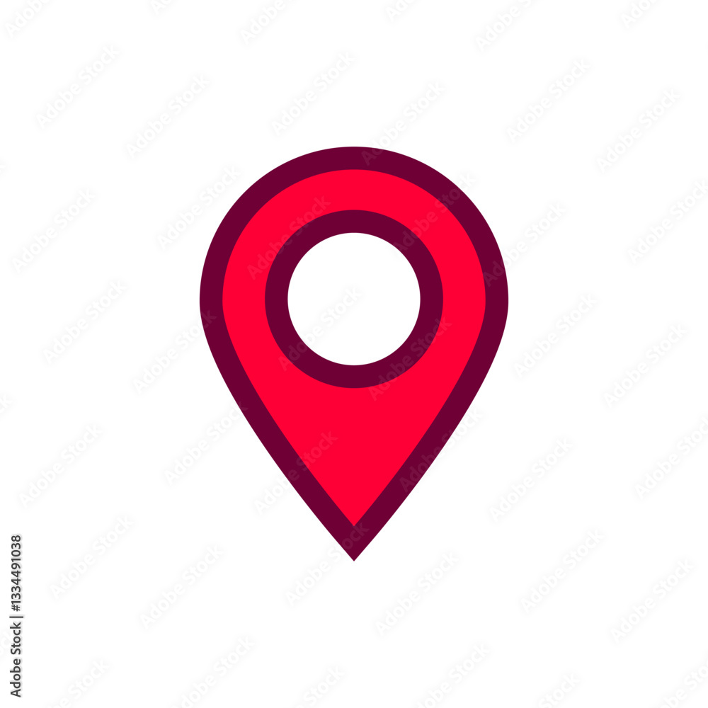 Poster a red location pin symbol commonly used to represent navigation, marking geographical points on maps