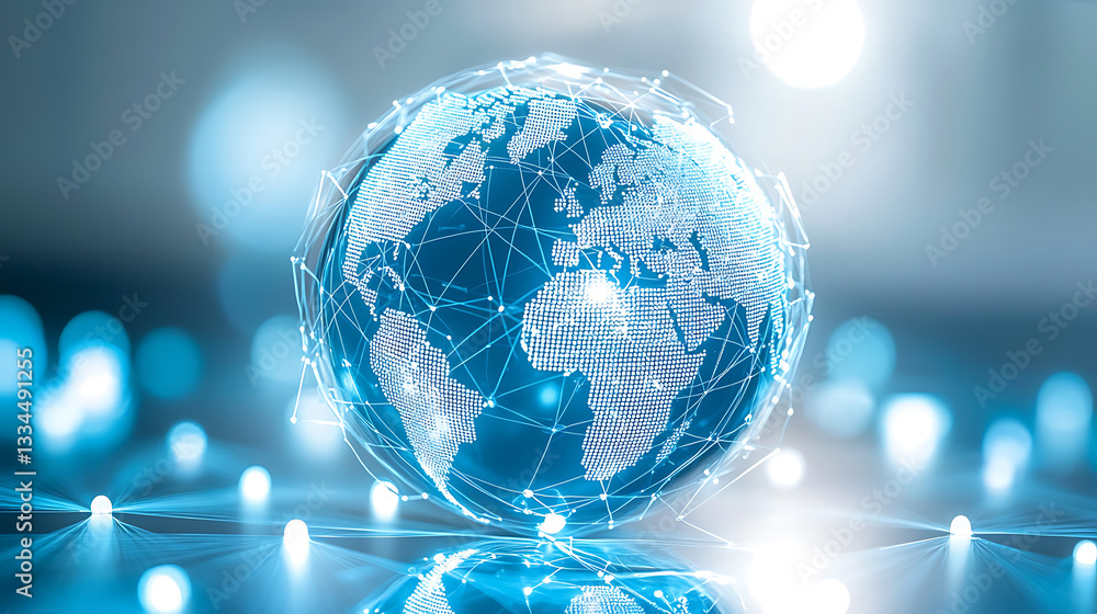Poster global connectivity visualization digital world map with network links technology environment futuri