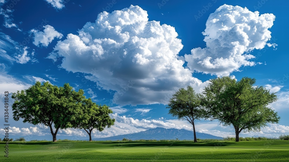Aufkleber expansive beautiful sky with fluffy clouds displaying vivid colors at sunset creating a scenic view