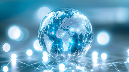 Global connectivity event illuminated earth sphere digital landscape futuristic viewpoint technology concept