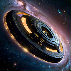 Futuristic Spacecraft Glowing with Dynamic Energy Fields as It Warps into Hyperspace