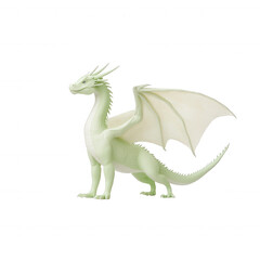 Mythical green dragon with wings, standing proudly, white isolated background.