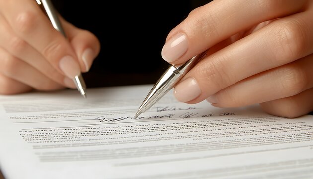 Hands of a person signing their name on a document
