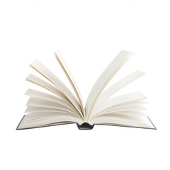 Open book with pages fanned out, white isolated background.
