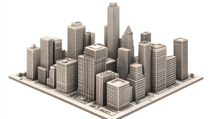 Fototapeta premium Urban Skyline Model with Diverse Architectural Styles and Modern Buildings in a Cityscape