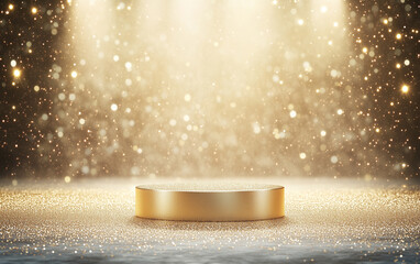 Golden Podium with Glittering Bokeh Background for Product Display or Presentation
