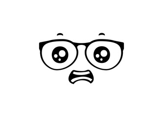 Obraz premium A cartoon face with large eyes and glasses shows a surprised expression on a simple background.