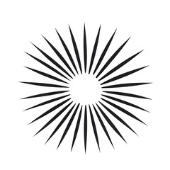 Obraz premium Stylized sunburst graphic, black silhouette, white isolated background.