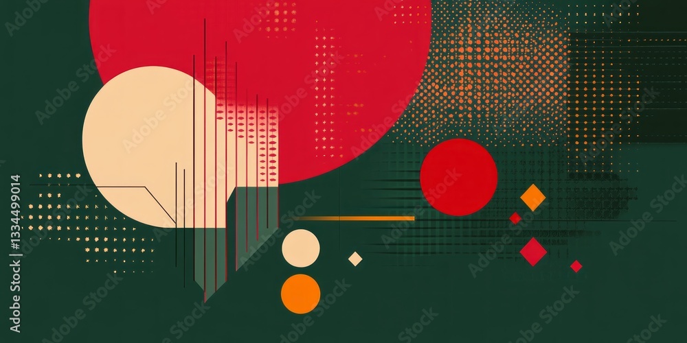 Poster abstract geometric composition featuring circles squares lines and dots