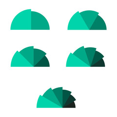 Set of half pie chart diagrams. half Circles cut separated on 2,3, 4,5, 6 simple flat design vector illustration.