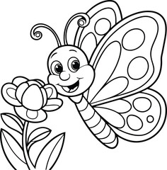 Cute Flowers Butterfly Vector Illustration.