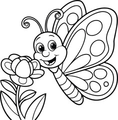 Cute Flowers Butterfly Vector Illustration.