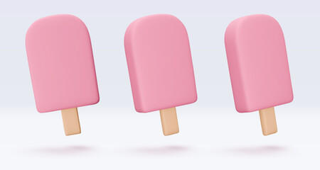 Set Ice cream, icon, 3d render set. Design elements. Realistic fast food icon. Sweet food. Vector illustration isolated on white background for menu, shop, flyer, banner, web, advertising, sale