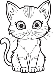 Cat Coloring Page for Kids Cute Cat Line Art coloring page Cat Outline Illustration.
