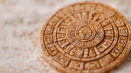 Obraz premium Intricate Mayan Calendar Replica Cultural Artifact Home Decor Artistic Environment Close-Up View Historical Significance