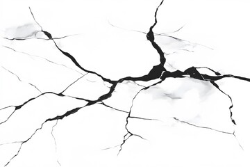 Abstract Black Cracks on White Background AI Generated Texture