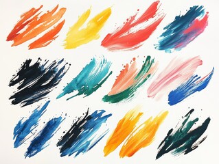 Colorful abstract watercolor brush strokes on white paper, a vibrant display of artistic expression with dynamic paint textures and blots