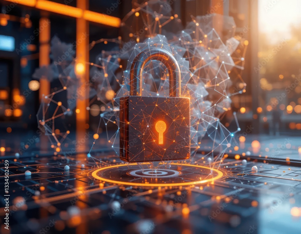 Wall mural security zero trust concept. a digital padlock surrounded by glowing network connections, symbolizin