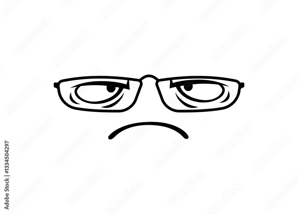 Poster simple line drawing of a sad face with glasses, capturing emotion in a minimalist style.