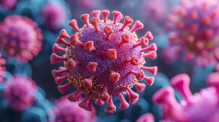 Japanese encephalitis virus viewed under a microscope, detailed microscopic view of JE virus