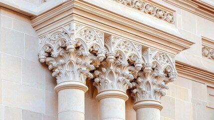 Naklejka premium Intricate Gothic Architectural Details Historic Cathedral Close-Up Urban Environment Artistic Perspective Rich Heritage