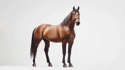 Obraz premium Majestic bay horse standing tall isolated in a gigapixel view nature setting captivating concept