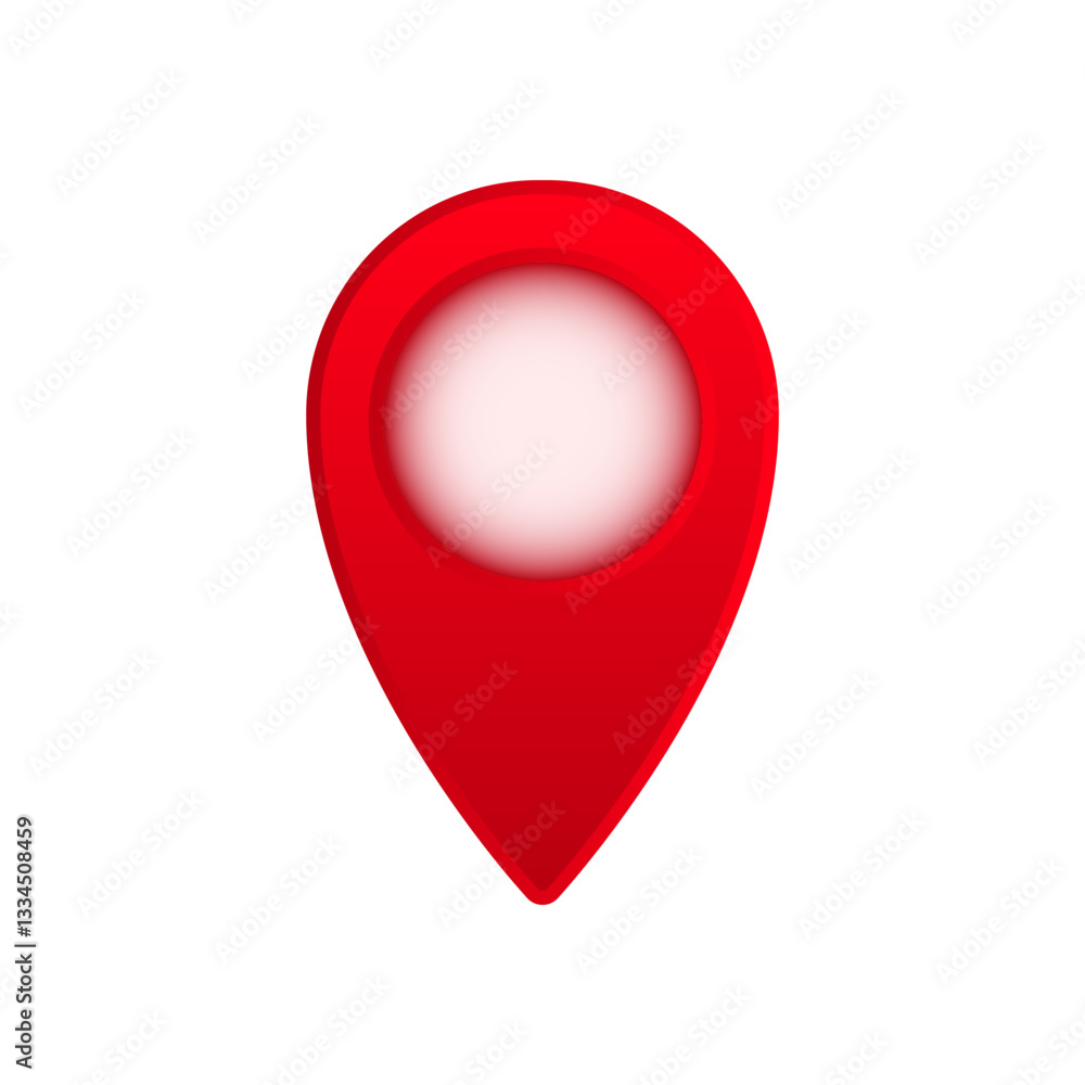 Poster a vivid red location pin icon symbolizing map navigation. useful for geolocation interfaces.