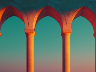 Majestic Arched Columns Showcase Architectural Beauty at Sunset Serene Environment Aesthetic Photography