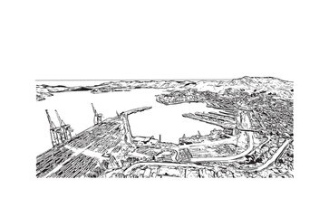Latest building view with landmark of Christchurch city of New Zealand. Hand drawn sketch illustration in vector