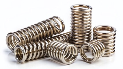Low Light Photography: Set of Metal Compression & Torsion Springs Isolated on White