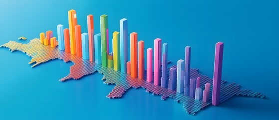 A vibrant and colorful bar graph showcasing data trends and statistics on a blue backdrop. Ideal for presentations, reports, and analysis related to business and marketing.