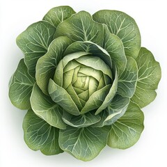 Obraz premium Close up view of a vibrant green cabbage, showcasing its tightly packed leaves and detailed texture against a clean white background