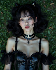 Elegant Gothic Girl – Enchanting Black Corset & Choker Aesthetic