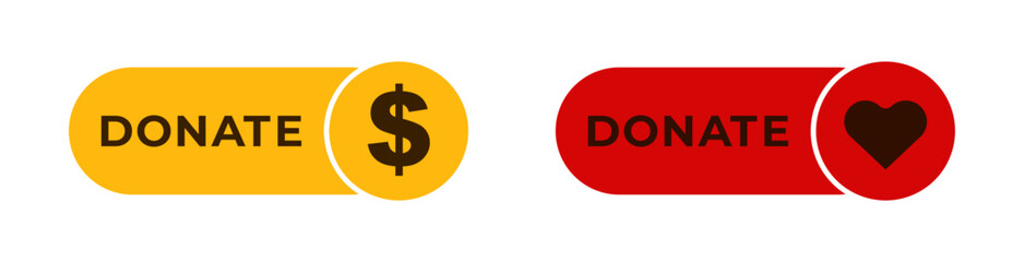 two donate buttons in yellow and red feature symbols for supporting online fundraising initiatives.