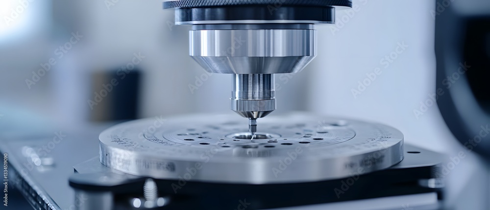 Poster close-up shot of a precision machine tool performing intricate machining operation, showcasing advan